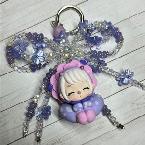 Purple and Pink Beaded Fairy Keychain and charm back